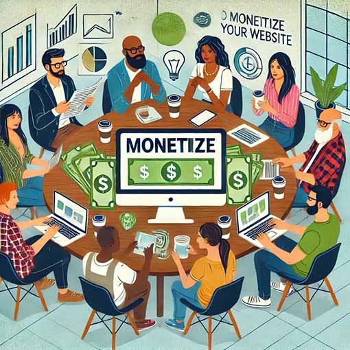 monetize-website-opt people at table with monetize on computer